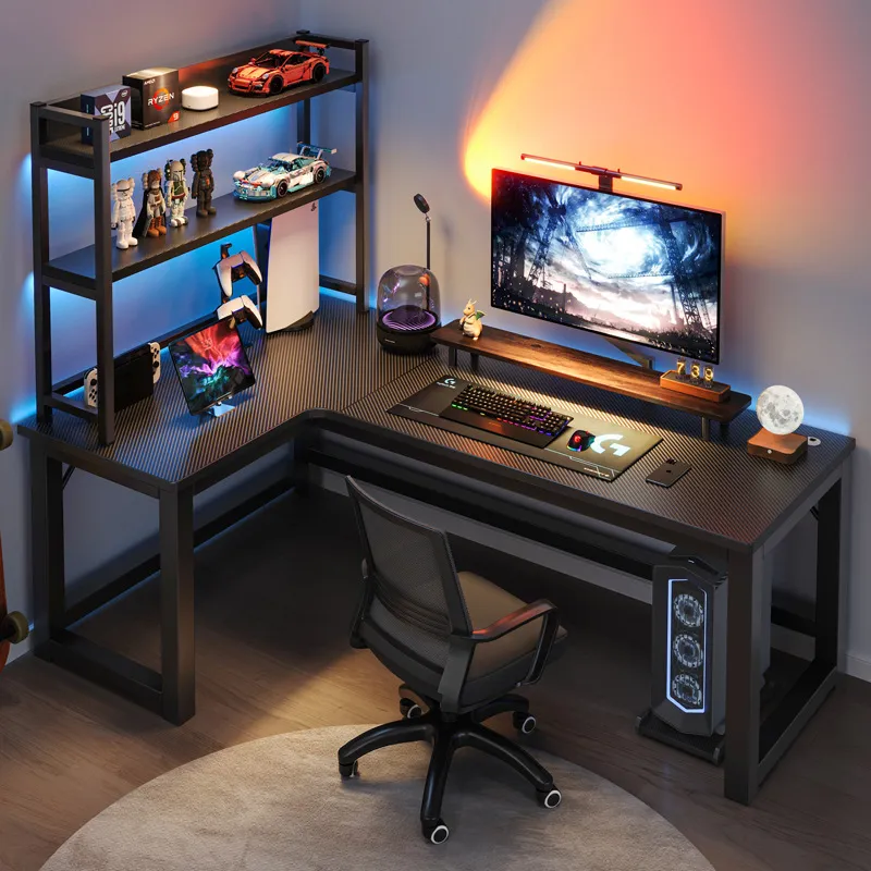 Desk Setup Corner - Narożny stół gamingowy, podwójne biurko komputerowe,