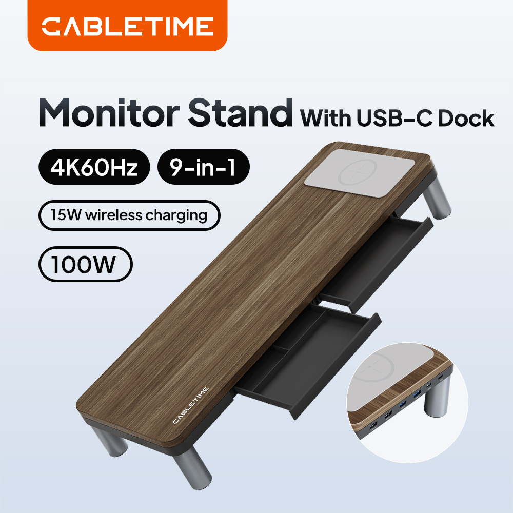 Desk Setup Macbook - Stojak na monitor CABLETIME z hubem