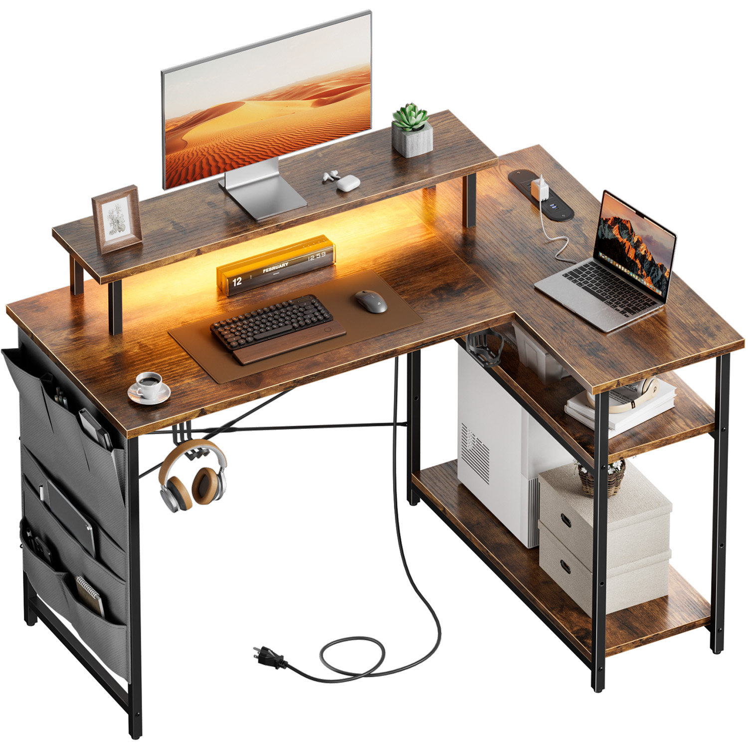 Desk Setup Home Office - Biurko komputerowe w kształcie litery L,