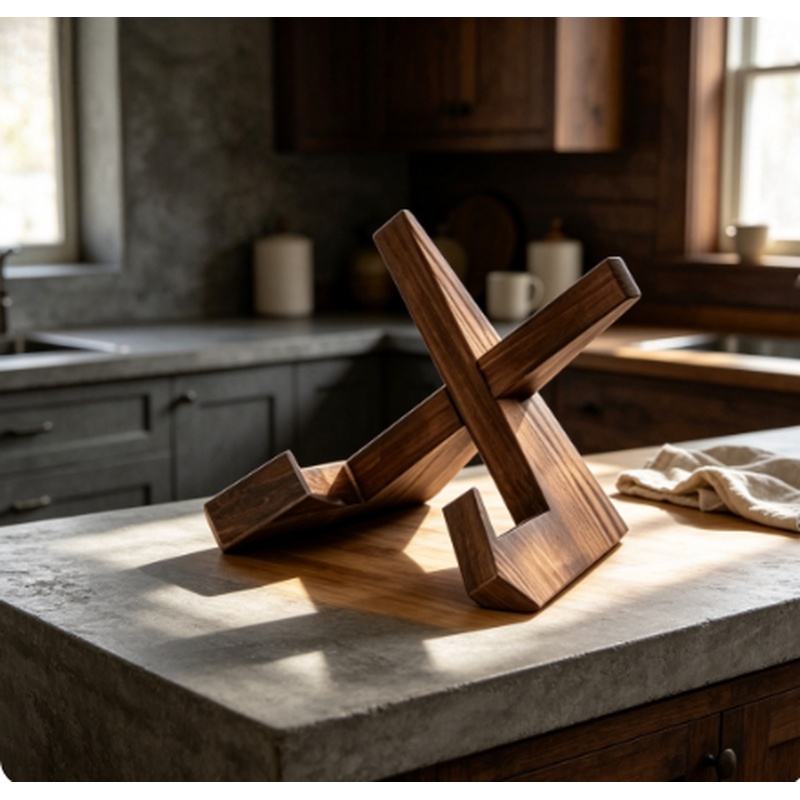 Desk Setup Wood - Stojak na książkę kucharską z litego