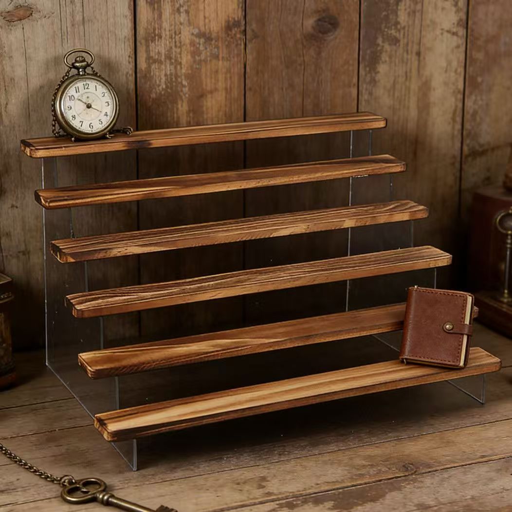 Desk Setup Wood - Stojak ekspozycyjny z opalonym drewnem, 2–6-poziomowy