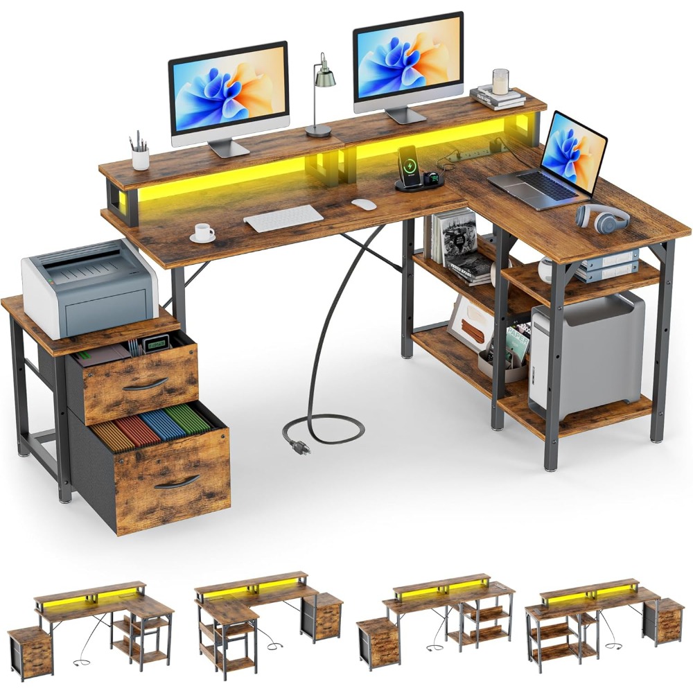 Desk Setup Corner - Biurko biurowe z szufladami na dokumenty